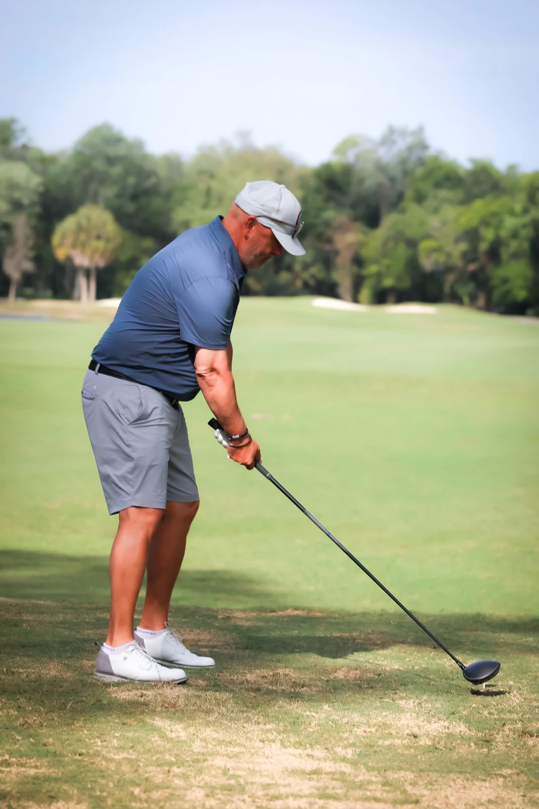 Golfer lining up a shot